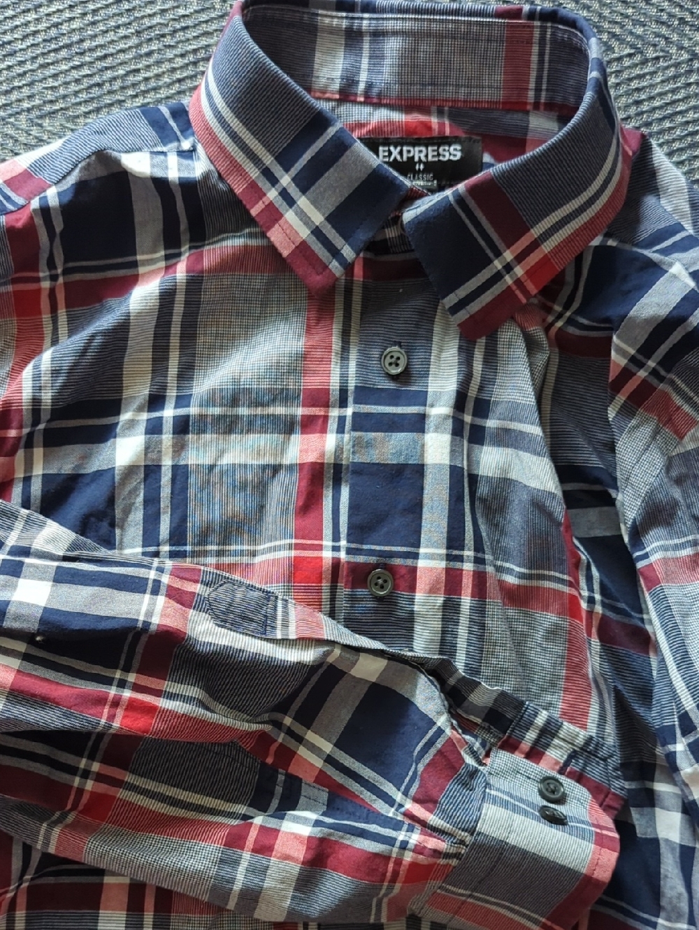 Express Men's Plaid Shirt in Navy, Red & White